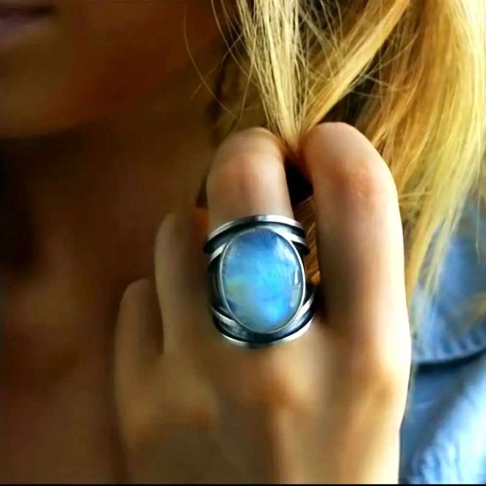 Colorful Moonstone Ring Vintage Boho unisex